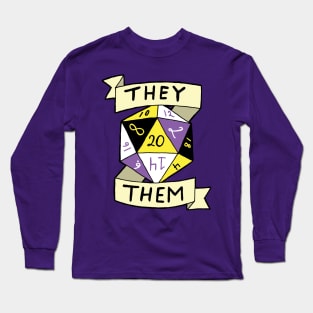 LGBTQIA+ Nonbinary They Them d20 TTRPG Pronoun Dice Long Sleeve T-Shirt